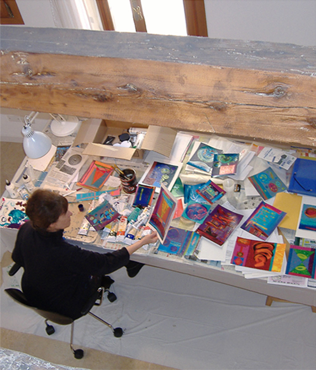 Willie working at a table